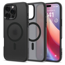 Θήκη Spigen Ultra Hybrid MagFit Μαύρη Frost για iPhone 16 Pro, με μπροστινή και πίσω όψη.