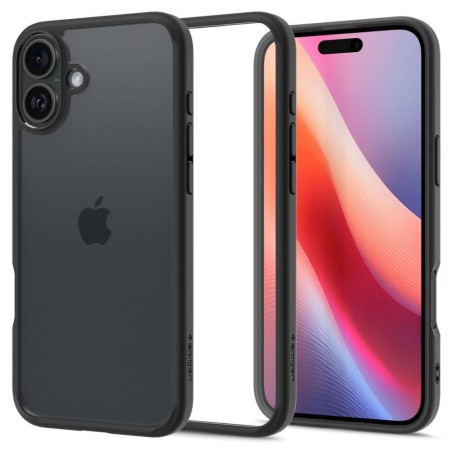 Θήκη Spigen Ultra Hybrid Matte Black για iPhone 16 Plus, με μπροστινή και πίσω όψη