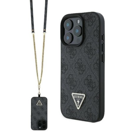 Θήκη Guess Metal Logo Strass Crossbody για iPhone 16 Pro σε μαύρο χρώμα.