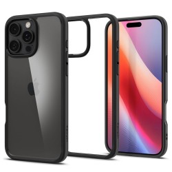 Θήκη Spigen Ultra Hybrid Matte Black για iPhone 16 Pro, με μπροστινή και πίσω όψη