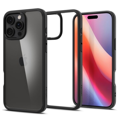 Θήκη Spigen Ultra Hybrid Matte Black για iPhone 16 Pro, με μπροστινή και πίσω όψη