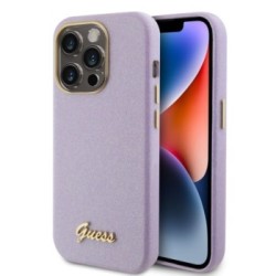 Guess Glitter Full Wrapped Glossy Case with Vintage Script Logo Θήκη προστασίας από σιλικόνη – iPhone 15 Pro Glitter Lilac –  GU