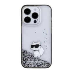 Karl Lagerfeld Ikonik Case Choupette Θήκη προστασίας από Liquid σιλικόνη – iPhone 15 Pro Max Clear / Silver Glitter – KLHCP15XLK