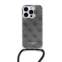 Guess “4G Logo Collection” Crossbody Hard Case Script Metal Logo Θήκη προστασίας από σιλικόνη με λουράκι – iPhone 16 Pro Καφέ – 
