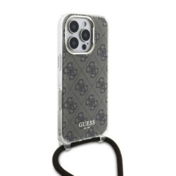 Guess “4G Logo Collection” Crossbody Hard Case Script Metal Logo Θήκη προστασίας από σιλικόνη με λουράκι – iPhone 16 Pro Καφέ – 