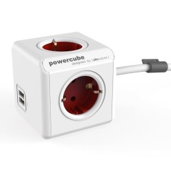 Allocacoc Extended USB PowerCube 4 θέσεων & 2xUSB & καλώδιο 1,5m – Κόκκινο powercube