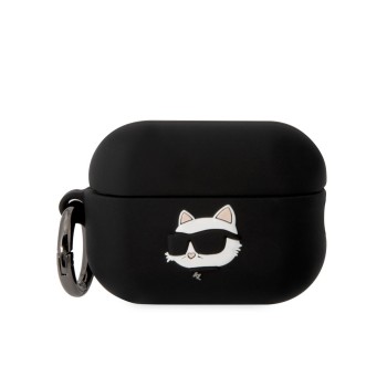Karl Lagerfeld Choupette Head 3D Θήκη Σιλικόνης με Γάντζο για Apple AirPods Pro 2 - Μαύρο