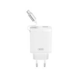 XO Wall Charger CE31 1xUSB-A, 1x USB-C 30W - Φορτιστής Ταχείας Φόρτισης Τοίχου Ταξιδίου με αναδιπλούμενο καλώδιο