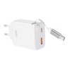 XO Wall Charger CE31 1xUSB-A, 1x USB-C 30W - Φορτιστής Ταχείας Φόρτισης Τοίχου Ταξιδίου με αναδιπλούμενο καλώδιο