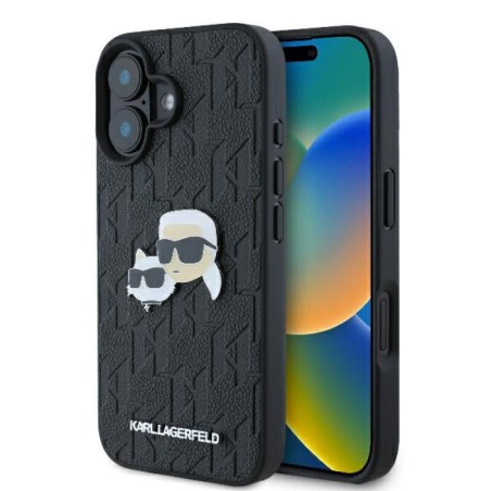 Karl Lagerfeld Θήκη Monogram Ikonik Patch Saffiano Case από δερματίνη για iPhone 16 - Μαύρο μπροστινή και πίσω όψη