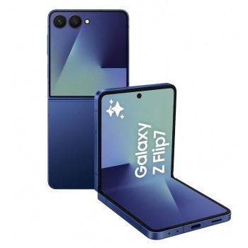 Samsung Galaxy Z Flip7 5G μπλε σε θέση αναδίπλωσης με διπλή οθόνη και διπλή κάμερα
