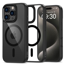 Θήκη Tech-Protect Magmat μαύρη/διάφανη για iPhone 16 Pro Max με MagSafe, ενισχυμένες γωνίες και διαφανή πλάτη.