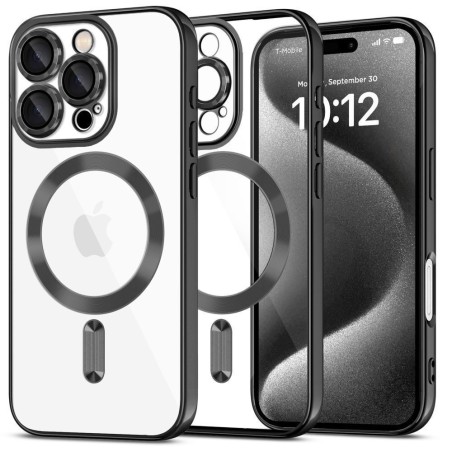 Θήκη Magflex διάφανη με μαύρο πλαίσιο για iPhone 16 Pro, tempered glass πλάτη και μεταλλικό μαγνητικό δαχτυλίδι MagSafe.