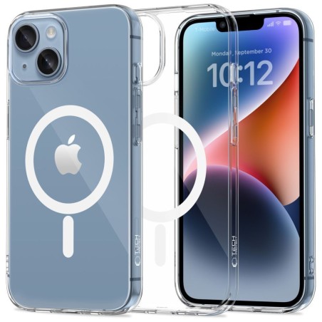 Διάφανη θήκη Tech-Protect Flexair Hybrid για iPhone 13, με TPU πλαίσιο και μαγνητικό δαχτυλίδι MagSafe.