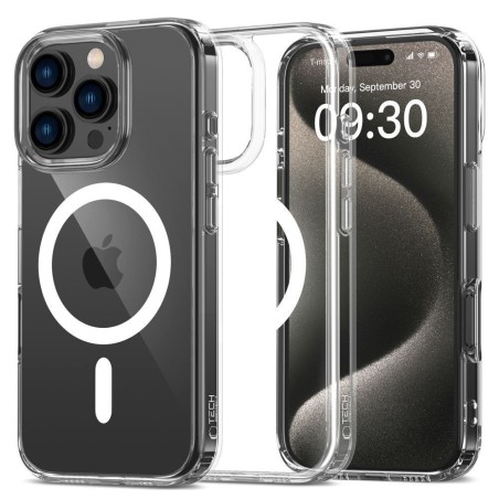 Διάφανη θήκη Tech-Protect Flexair Hybrid με MagSafe για iPhone 16 Pro Max και πλάτη από tempered glass.