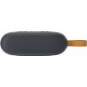 Bluetooth ηχείο Dudao Y10 γκρι με υφασμάτινη πρόσοψη και πορτοκαλί λουράκι μεταφοράς σε πλάγια όψη.