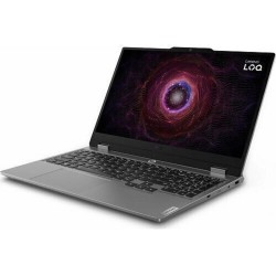 Πλάγια όψη του Lenovo LOQ 15ARP9 με ανοιχτή οθόνη και gaming πληκτρολόγιο