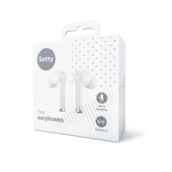 Setty TWS Bluetooth In‑Ear Ακουστικά με Θήκη Φόρτισης – Λευκό