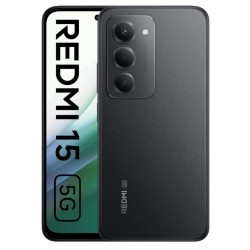 Εμπρόσθια και πίσω όψη του Xiaomi Redmi 15 NFC 5G σε μαύρο χρώμα με τριπλή κάμερα και οθόνη 6.79"