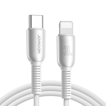 Πλήρης άποψη των υποδοχών USB-C και Lightning του Joyroom καλωδίου 30W σε γκρι χρώμα