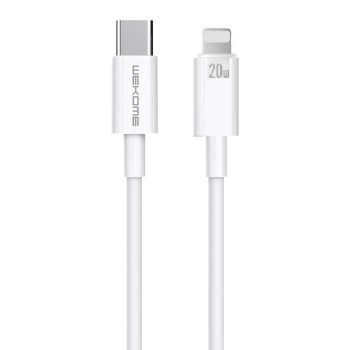 WK WDC-168 USB-C to Lightning Cable 20W Λευκό 1m εικόνα όπου εμφανίζεται το USB-C και το Lightning