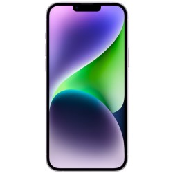 Apple iPhone 14 plus σε μωβ, μπροστινή όψη με οθόνη Super Retina XDR OLED 6.7 ιντσών.
