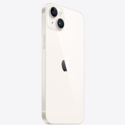 Apple iPhone 14 plus σε starlight, πίσω όψη με διπλή κάμερα 12MP και κουμπιά έντασης.