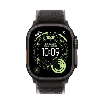 Apple Watch Ultra 3 GPS + Cellular Black Titanium 49mm - Black/Charcoal Trail Loop μπροστά όψη ρολογιού με ενεργή οθόνη