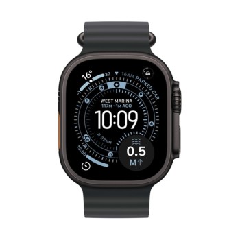 Apple Watch Ultra 3 GPS + Cellular Black Titanium 49mm - Black Ocean Band μπροστά όψη ρολογιού με ενεργή οθόνη