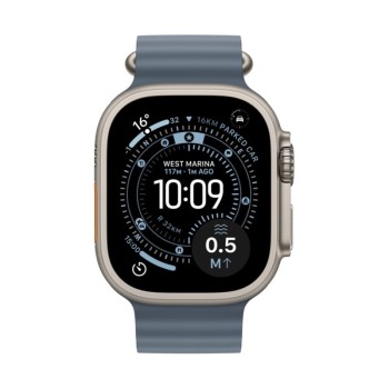 Apple Watch Ultra 3 GPS + Cellular Natural Titanium 49mm - Anchor Blue Ocean Band μπροστά όψη ρολογιού με ενεργή οθόνη