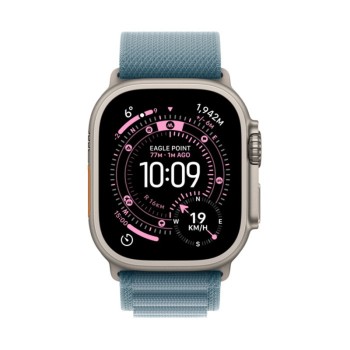 Apple Watch Ultra 3 GPS + Cellular Natural Titanium 49mm - Light Blue Alpine Band μπροστά όψη ρολογιού με ενεργή οθόνη