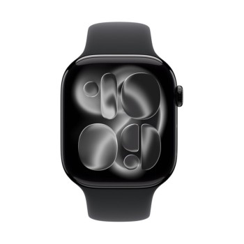 Apple Watch Series 11 GPS Black Aluminium 42mm - Black Sport Band (S/M) μπροστινή όψη ρολογιού με ενεργή οθόνη