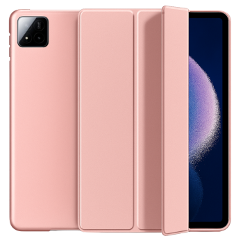 Θήκη Trifold Smart View και πίσω TPU για Xiaomi Redmi Pad 7 - Ροζ Χρυσό μπροστινή και πίσω όψη με έμφαση στην οθόνη και κάμερα