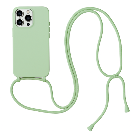 Θήκη Σιλικόνης Crossbody για Apple iPhone 16 Pro Max - Λαχανί πίσω όψη φορεμένη σε συσκευή με τα κορδόνια