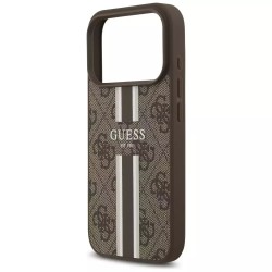 Θήκη Guess 4G Printed Stripes MagSafe με Επένδυση Συνθετικού Δέρματος για iPhone 17 Pro - Καφέ πίσω όψη