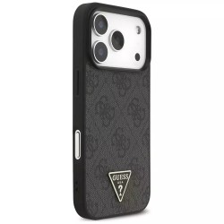 Θήκη Guess 4G Triangle Logo MagSafe με Επένδυση Συνθετικού Δέρματος και Λουράκι για iPhone 17 Pro Max - Μαύρο πίσω σε συσκευή