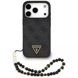 Θήκη Guess 4G Triangle Logo MagSafe με Επένδυση Συνθετικού Δέρματος και Λουράκι για iPhone 17 Pro Max - Μαύρο πίσω σε συσκευή