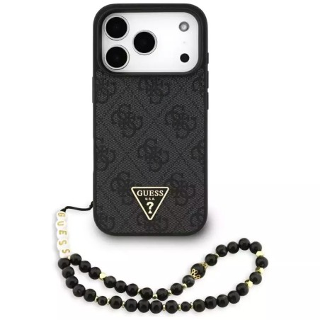 Θήκη Guess 4G Triangle Logo MagSafe με Επένδυση Συνθετικού Δέρματος και Λουράκι για iPhone 17 Pro Max - Μαύρο πίσω σε συσκευή