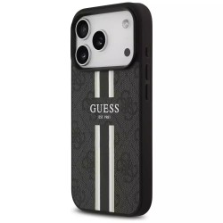 Θήκη Guess 4G Printed Stripes MagSafe με Επένδυση Συνθετικού Δέρματος για iPhone 17 Pro Max - Μαύρο πίσω όψη
