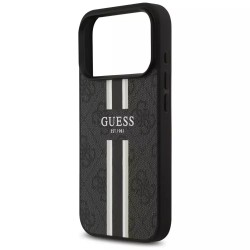Θήκη Guess 4G Printed Stripes MagSafe με Επένδυση Συνθετικού Δέρματος για iPhone 17 Pro Max - Μαύρο πίσω όψη