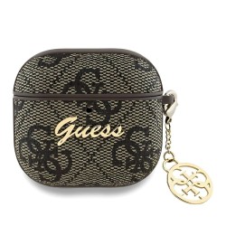 Θήκη Guess Charm Collection Σιλικόνης για Apple AirPods 4 - Καφέ μπροστινή όψη σε συσκευή