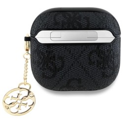 Θήκη Guess Charm Collection Σιλικόνης για Apple AirPods 4 - Μαύρο πίσω όψη σε συσκευή