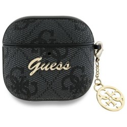 Θήκη Guess Charm Collection Σιλικόνης για Apple AirPods 4 - Μαύρο μπροστινή όψη σε συσκευή