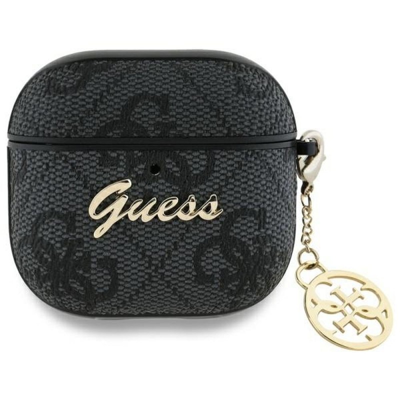 Θήκη Guess Charm Collection Σιλικόνης για Apple AirPods 4 - Μαύρο μπροστινή όψη σε συσκευή Θήκη Guess Charm Collection Σιλικόνης για Apple AirPods 4 - Μαύρο μπροστινή όψη σε συσκευή