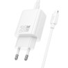 HOCO Φορτιστής USB-C και Καλώδιο USB-C - Lightning 20W Power Delivery / Quick Charge 3.0 - Λευκό μπροστινή όψη με το καλώδιο