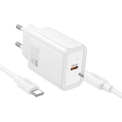 HOCO Φορτιστής USB-C και Καλώδιο USB-C - USB-C 20W Power Delivery / Quick Charge 3.0 - Λευκό πίσω όψη με τις θύρες