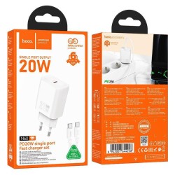 HOCO Φορτιστής USB-C και Καλώδιο USB-C - USB-C 20W Power Delivery / Quick Charge 3.0 - Λευκό κουτί συσκευασίας