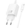 HOCO Φορτιστής USB-C και Καλώδιο USB-C - USB-C 20W Power Delivery / Quick Charge 3.0 - Λευκό μπροστινή όψη με το καλώδιο