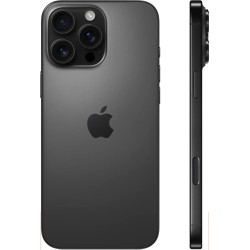 Μεταχειρισμένο Apple iPhone 16 Pro Max 512GB Black Titanium, πίσω και πλαϊνή όψη με τριπλή κάμερα, κουμπιά και λεπτομέρειες.
