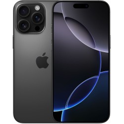 Μεταχειρισμένο Apple iPhone 16 Pro Max 512GB Black Titanium, μπροστινή όψη, οθόνη Super Retina XDR και τριπλή κάμερα.